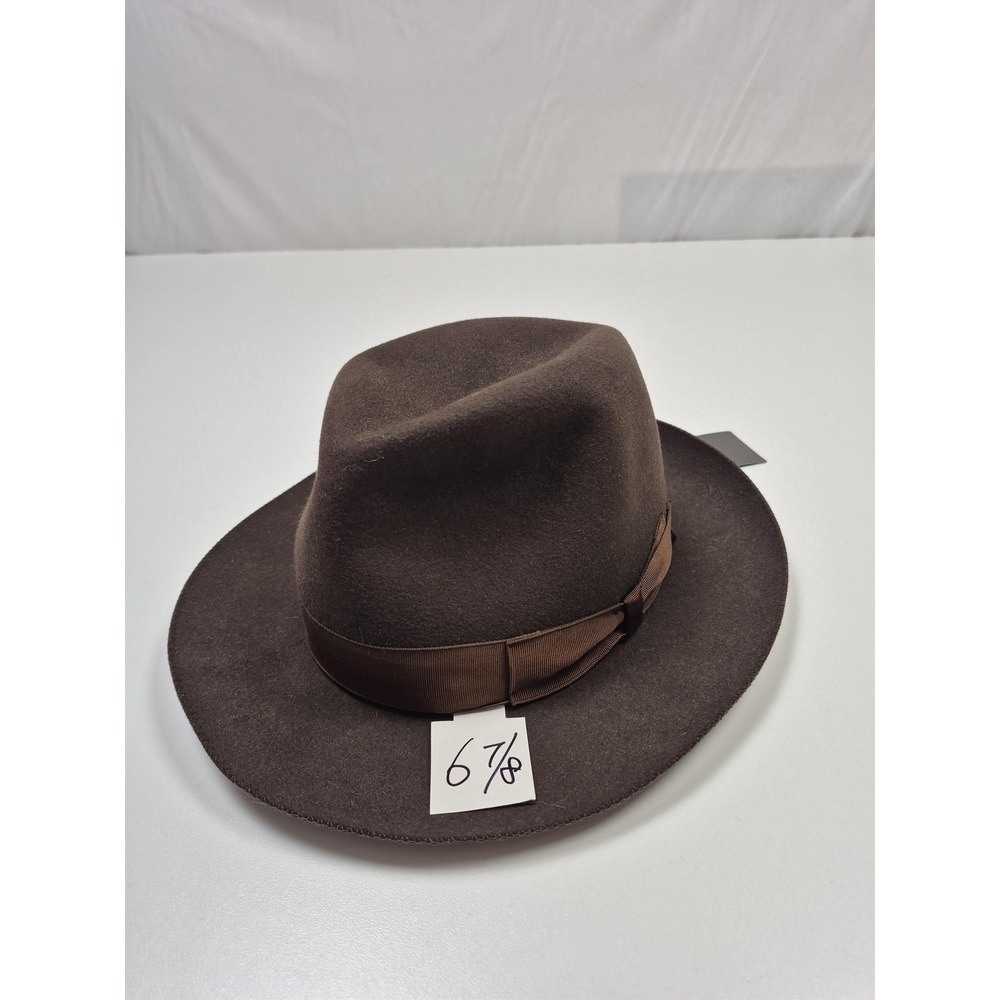 Borsalino Alessandria Hat Fedora Fitted Mens 6 7/8 Brown Felt Lined Italy NWT